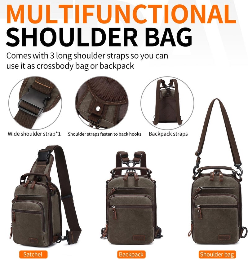 NerIion Nerlion Sling Bag for Men Waxed Canvas Crossbody Bag Chest Bag Water Resistant Shoulder Bag Casual Daypack - Image 5